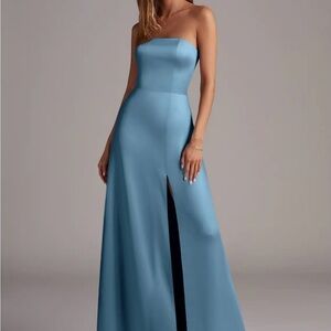Azazie Strapless Blue Gown